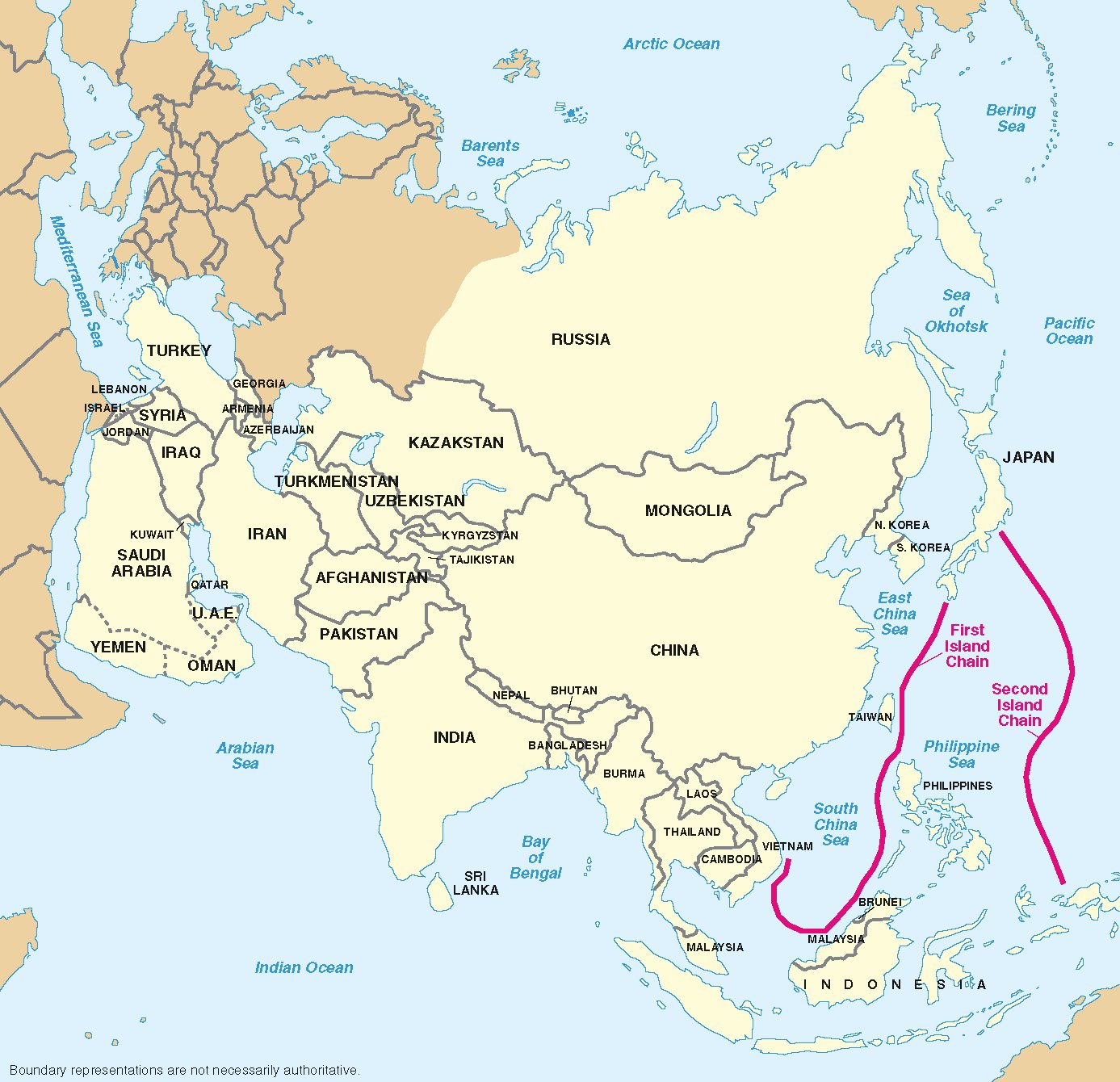 第一列島線・第二列島線を示す地図