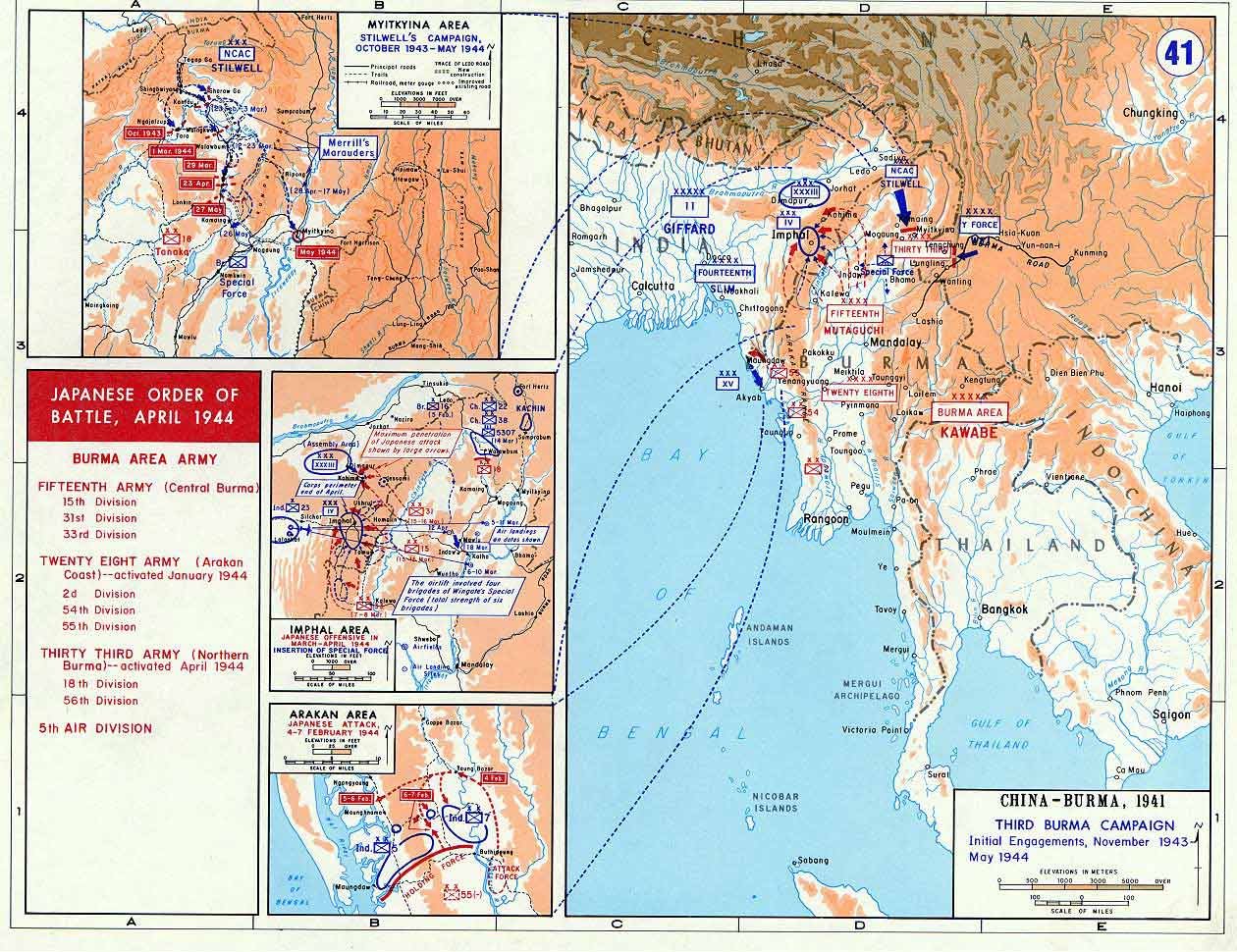 1943年10月〜1944年5月のビルマ戦線の作戦図