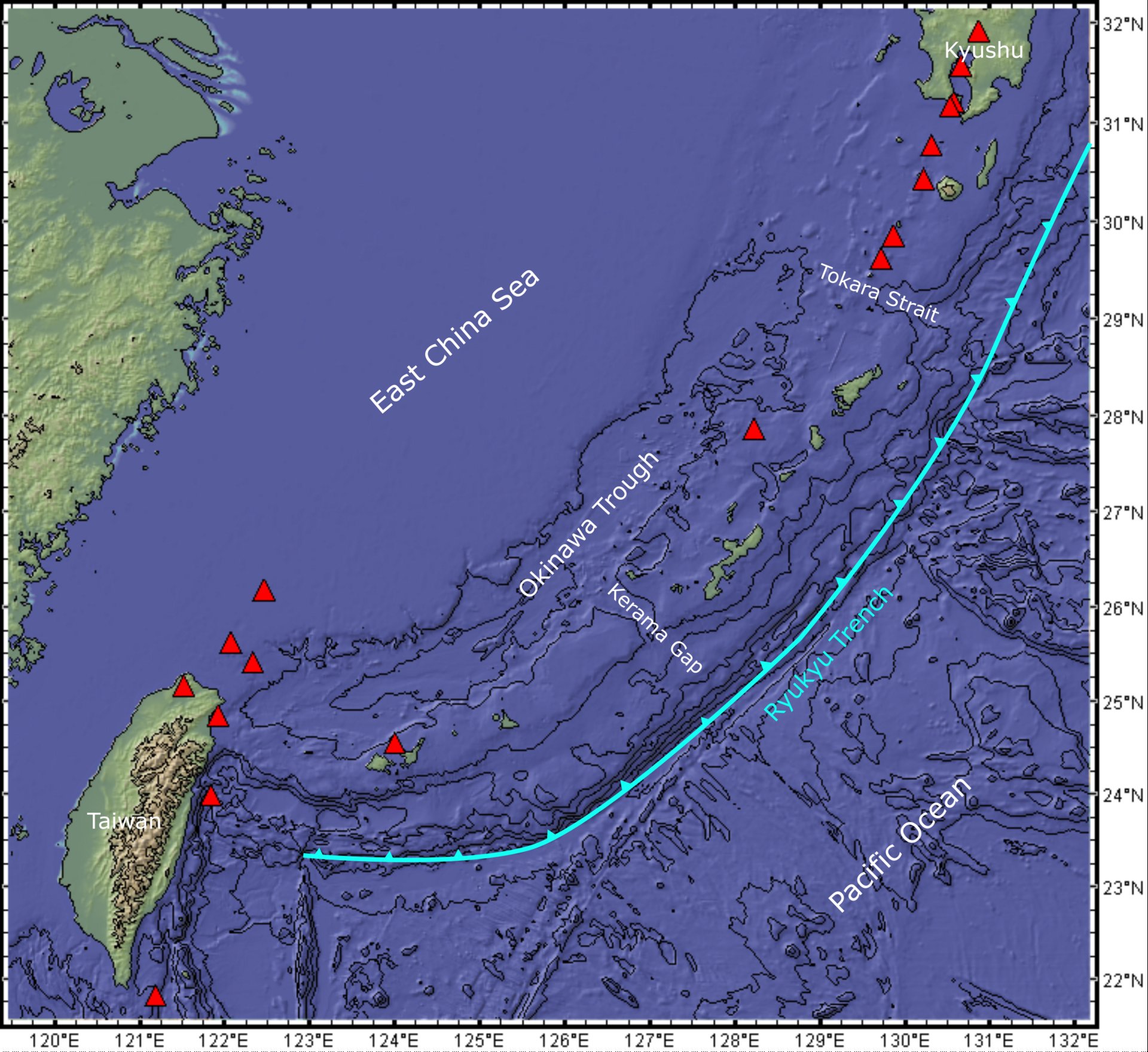 南西諸島・琉球弧の地図
