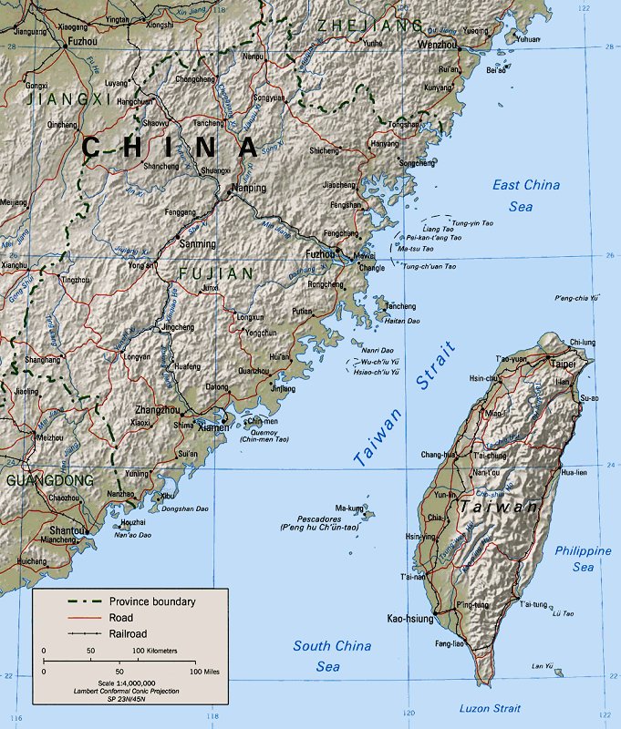 台湾海峡と周辺の地図